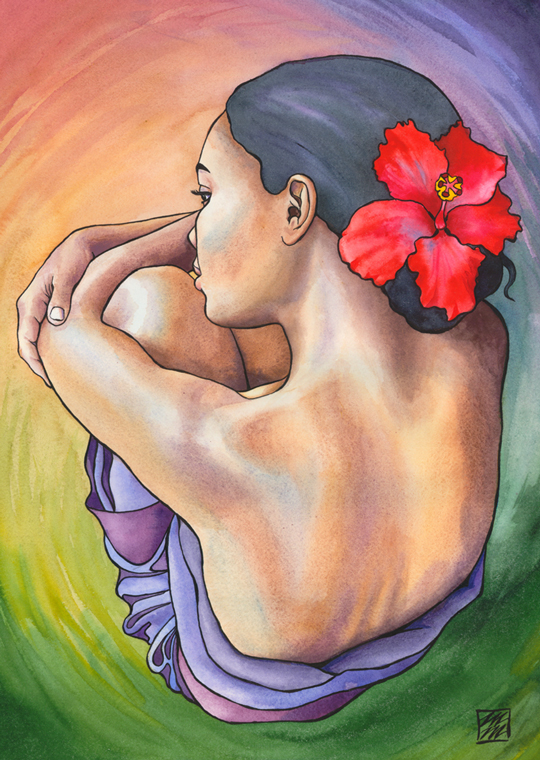 Woman with Red Hibiscus